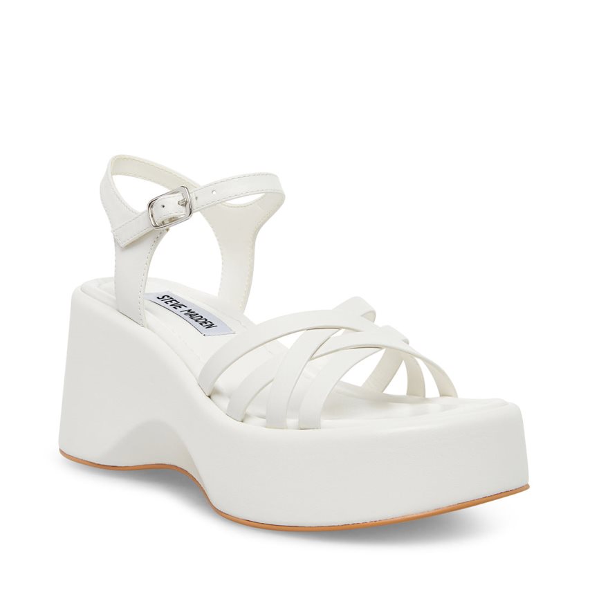 White Steve Madden Crazy30 Leather Women's Platform Sandals | PH 2513HDP